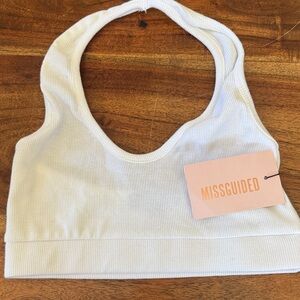 Missguided White Ribbed Halter Top